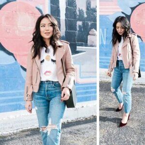 All Saints Balfern 100% Lamb Leather Jacket, Blush Pink US 8 - Biker, Moto